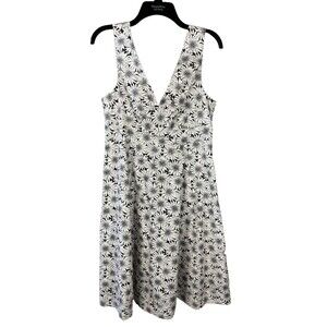 Garnet Hill Dress Size 12 V-Neck Sleeveless Fit & Flare Floral Print Black/White